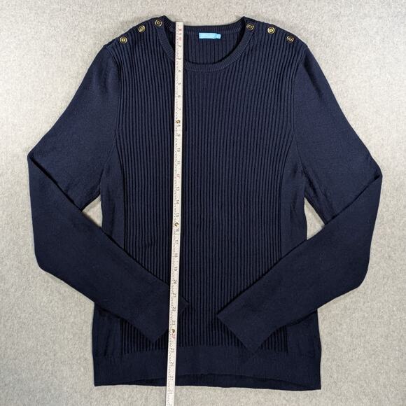 J.McLaughlin Seaspray Knit Top Sweater Navy Blue Gold Button Shoulder Size XL - Picture 9 of 16